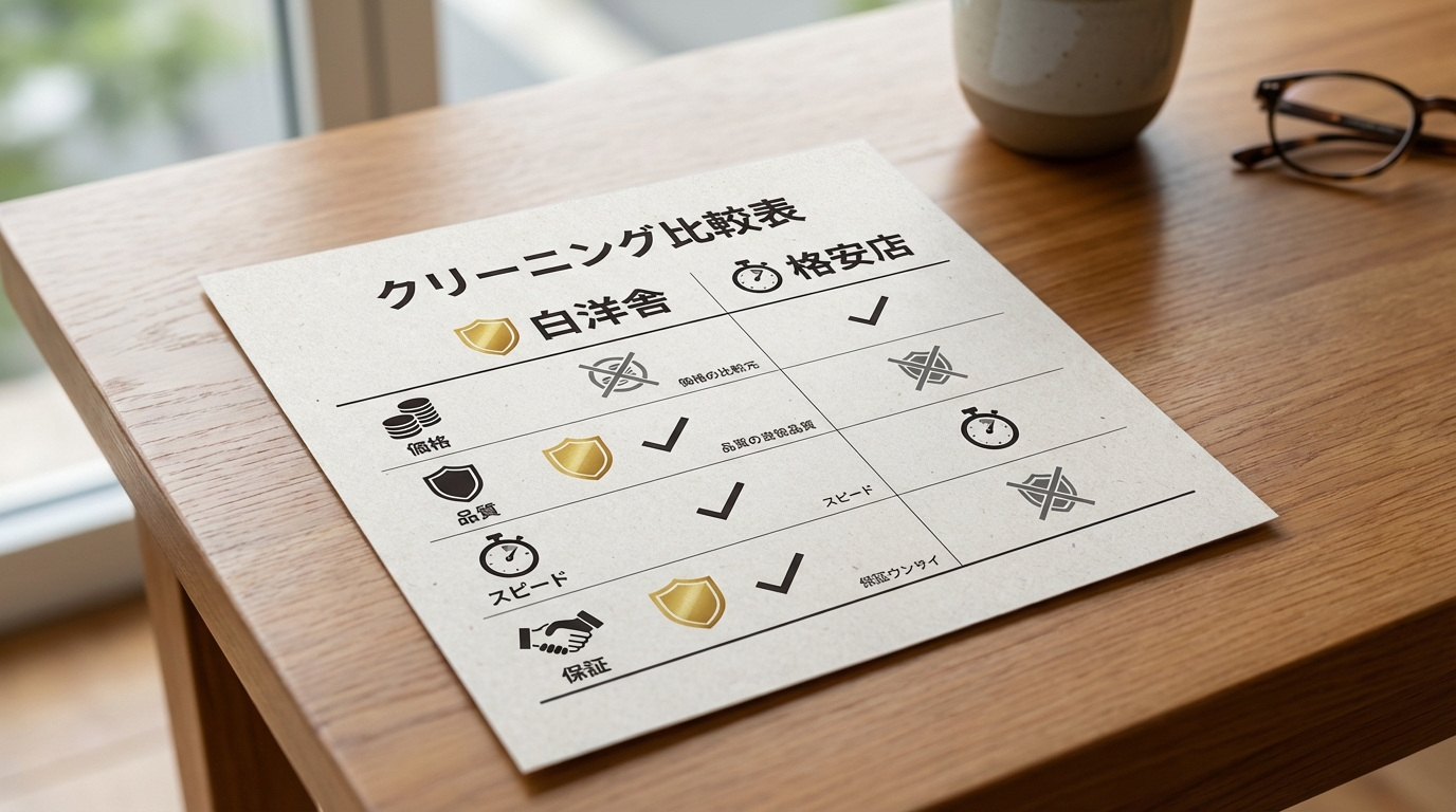 白洋舎と格安クリーニング店の比較表のイメージ