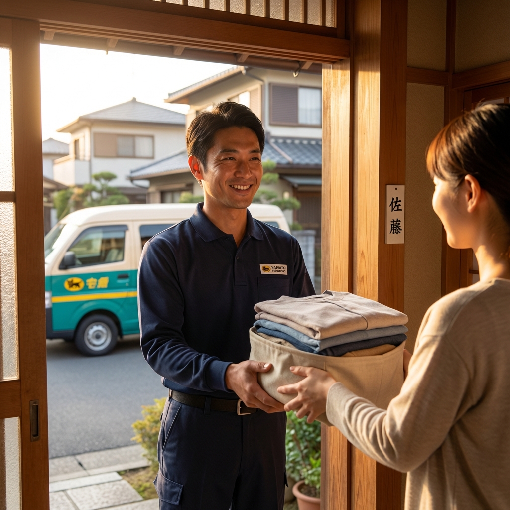 フミヤクリーニングに集配を依頼している女性