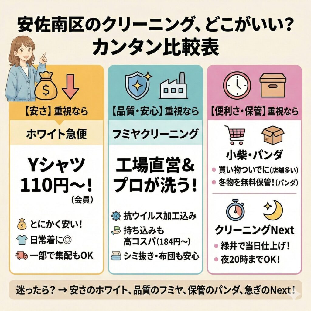 安佐南区のクリーニング店比較表