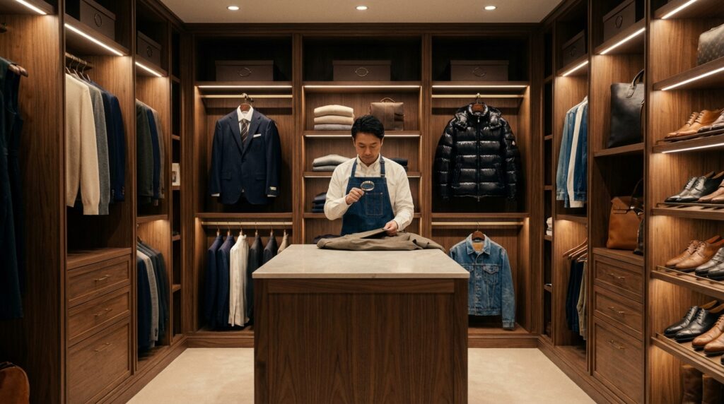 ワードローブトリートメントのクリーニング職人の作業イメージ