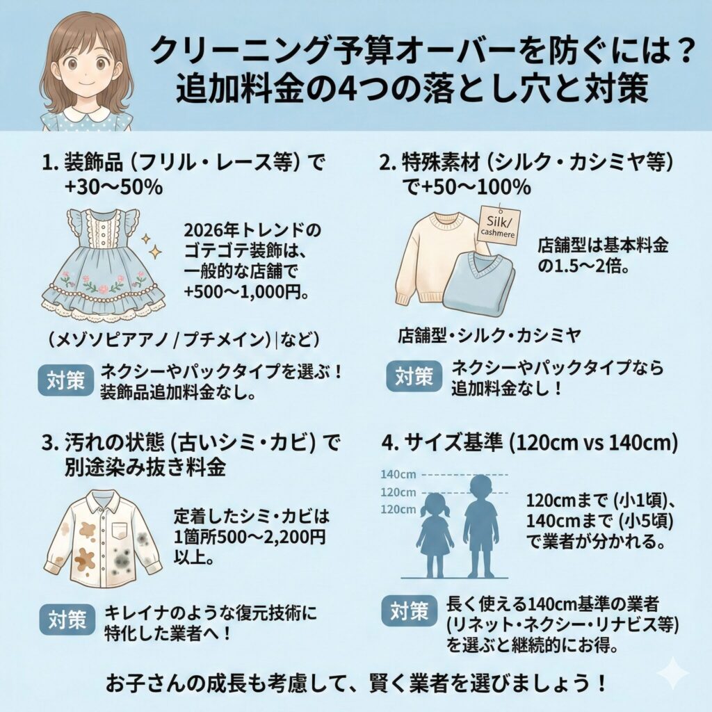 子供服でかかりやすい追加料金を図解