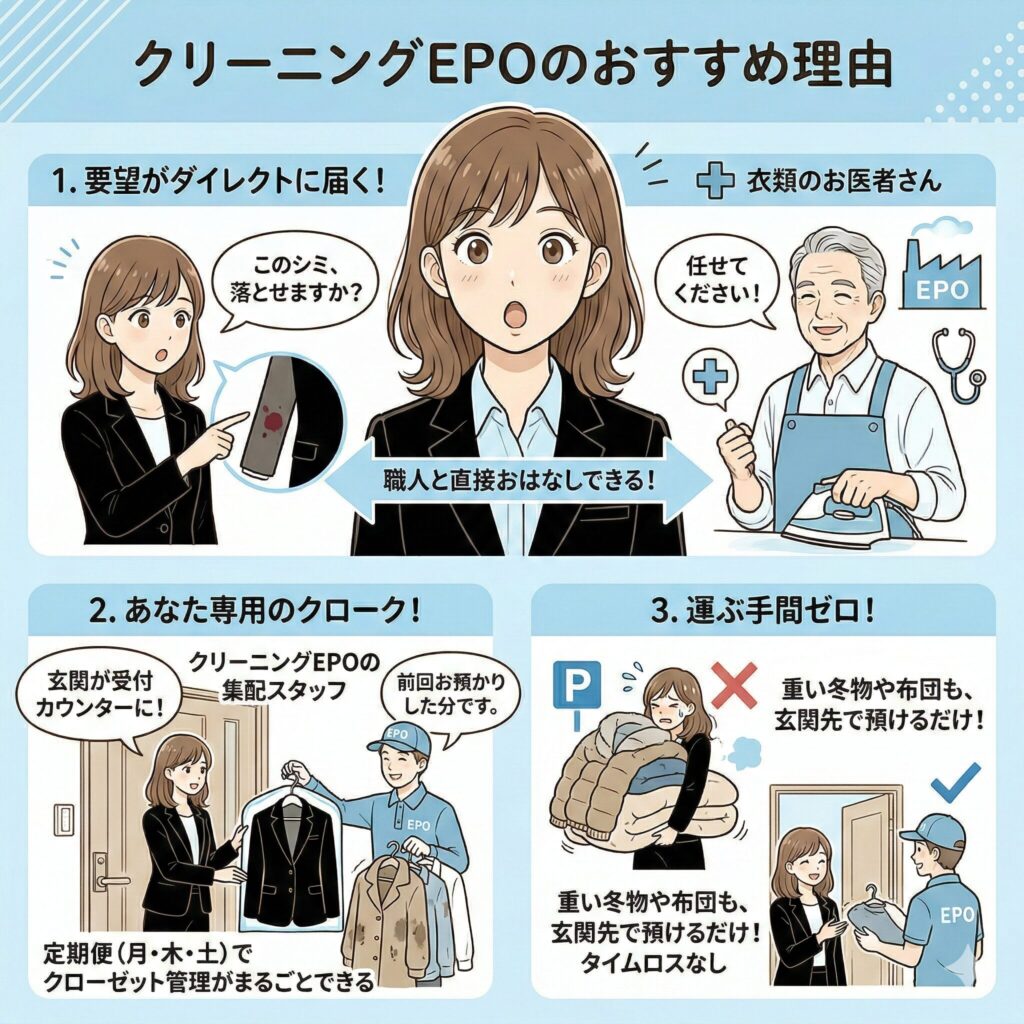 クリーニングEPOの工場一体型のメリットを図解