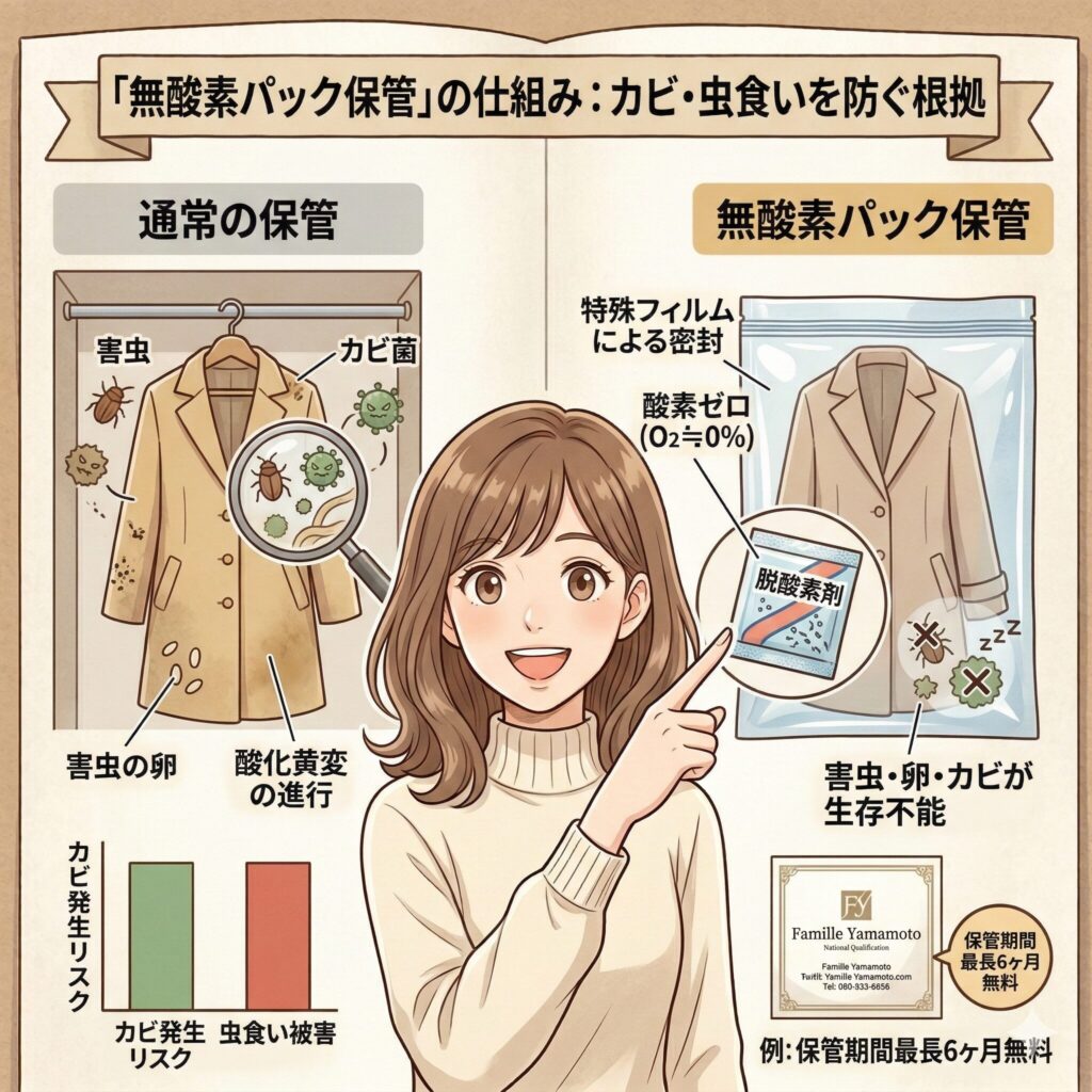 無酸素パック保管と通常の保管の違いを図解