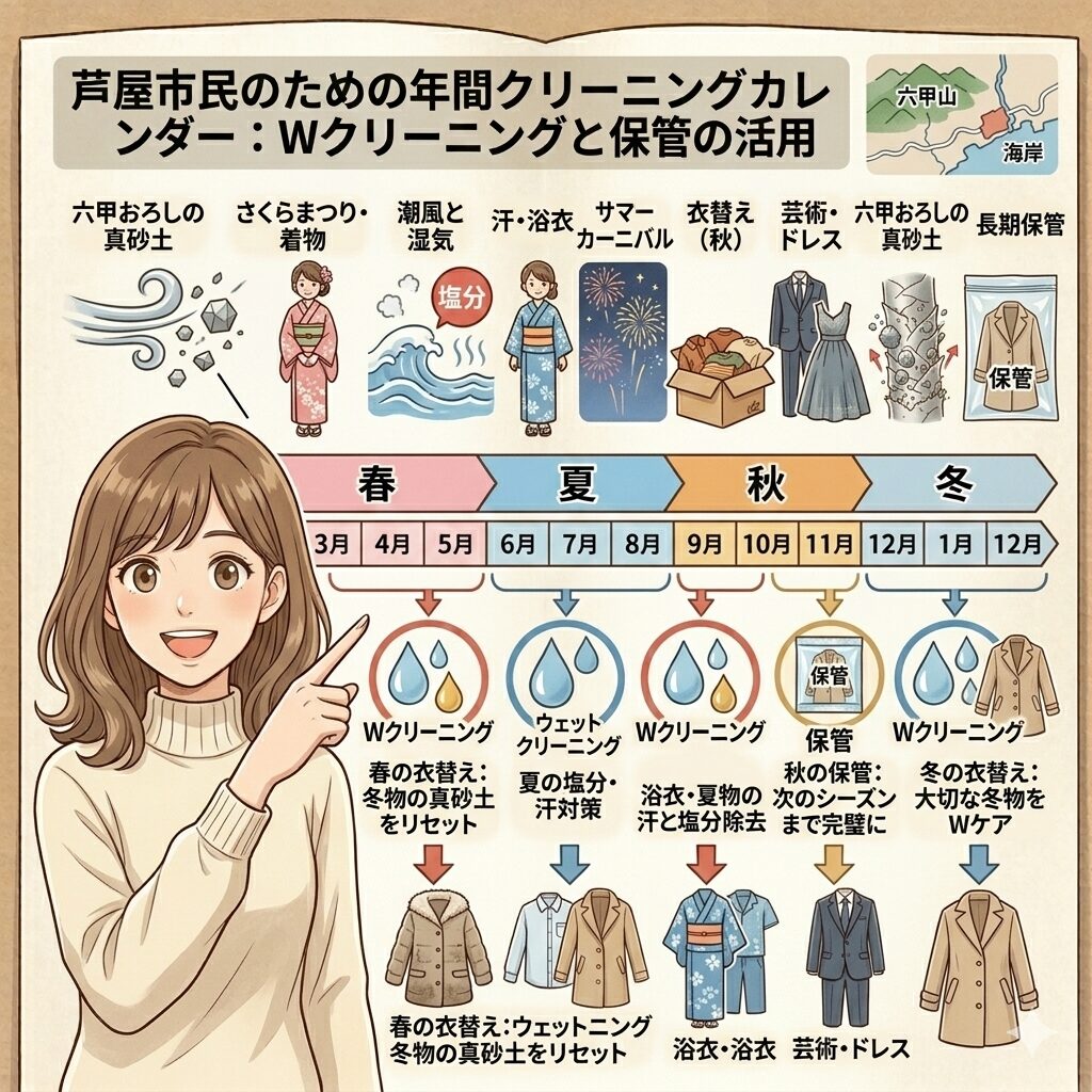 芦屋市のイベント特有の汚れとクリーニングの使い分けの図解