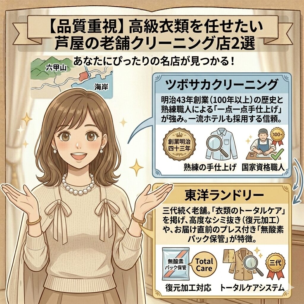 芦屋の高品質なクリーニング店2選を図解