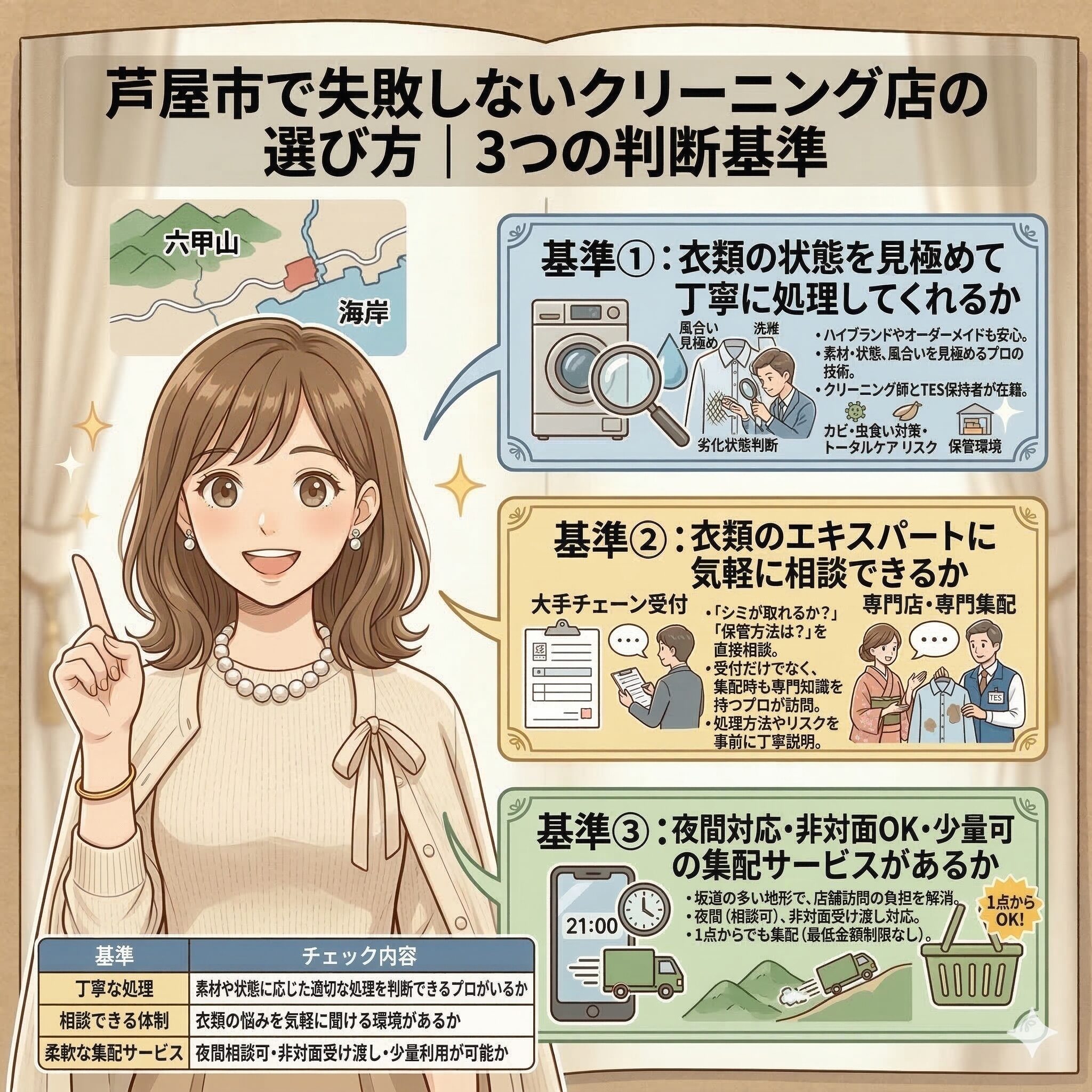 芦屋市で失敗しないクリーニング店の選び方をまとめた図解
