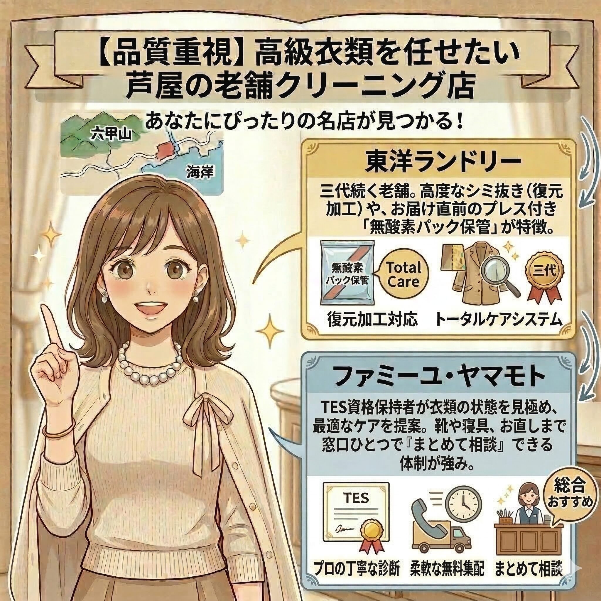 芦屋の高品質なクリーニング店2選を図解