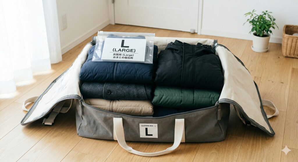 宅配クリーニングのバッグサイズと詰め込みシミュレーションイメージ