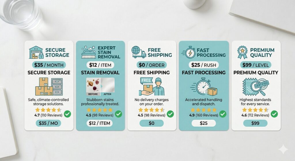 コスパ重視で選ぶ宅配クリーニング5社の付加価値比較イメージ