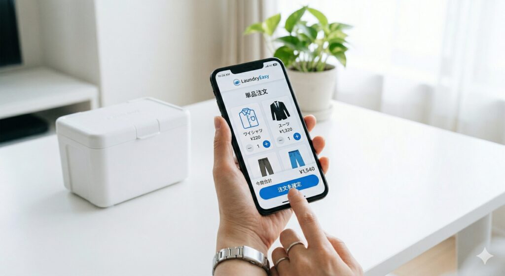 単品制宅配クリーニングをスマホで注文するイメージ