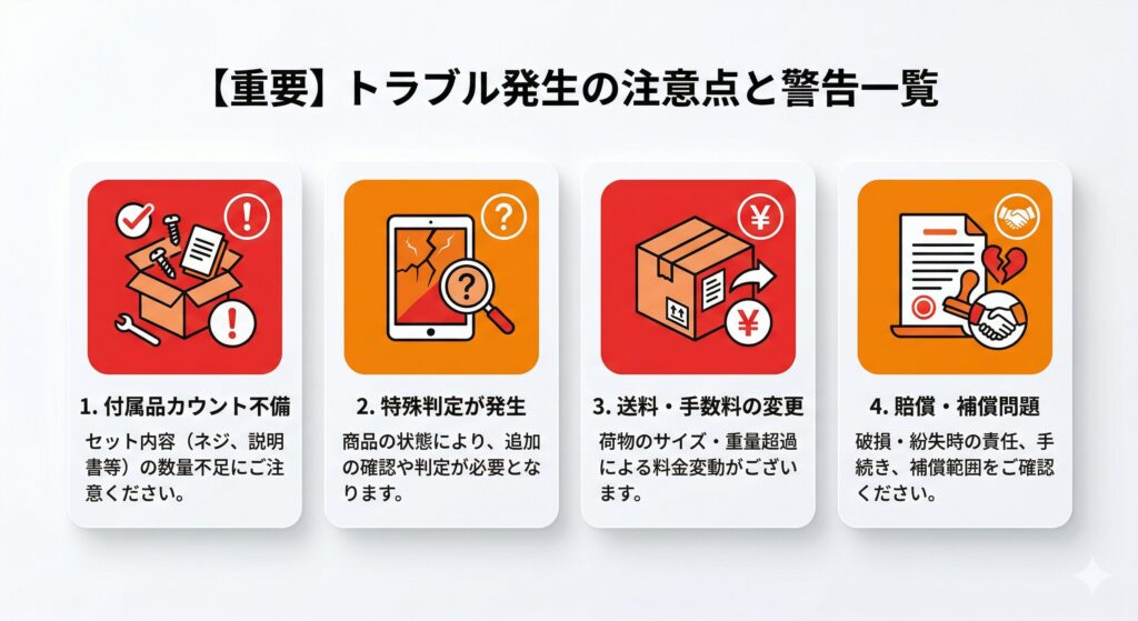 宅配クリーニングの料金トラブル4つの罠を示す注意喚起イメージ