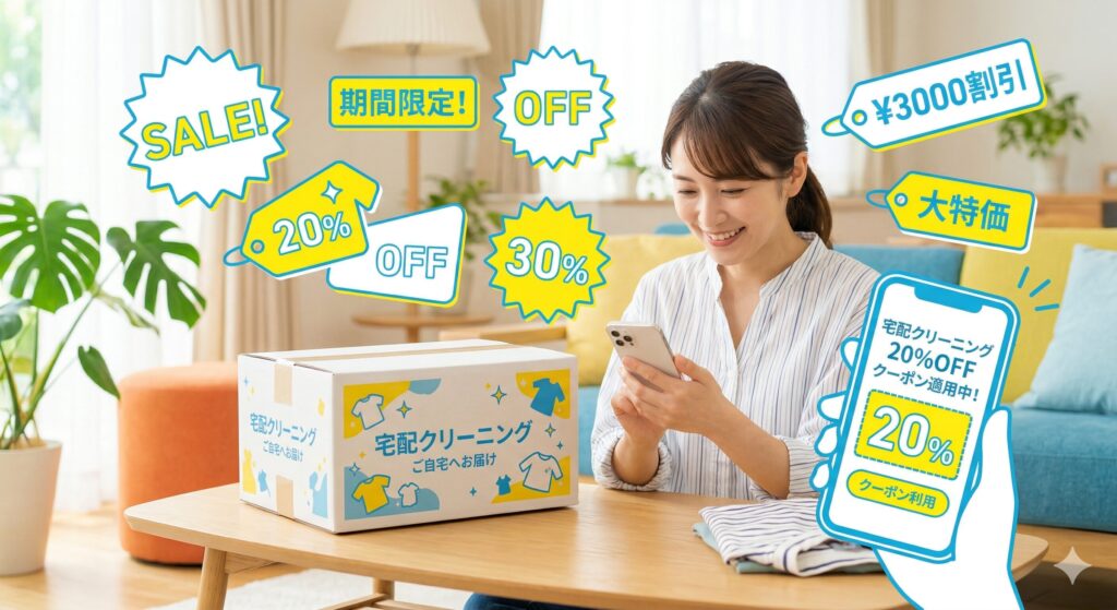 宅配クリーニング各社のキャンペーン・割引情報確認イメージ