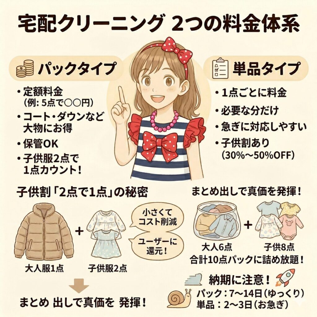 子供服クリーニングの料金体系の違いを図解