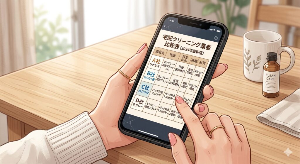 宅配クリーニング業者をスマホで比較するイメージ 