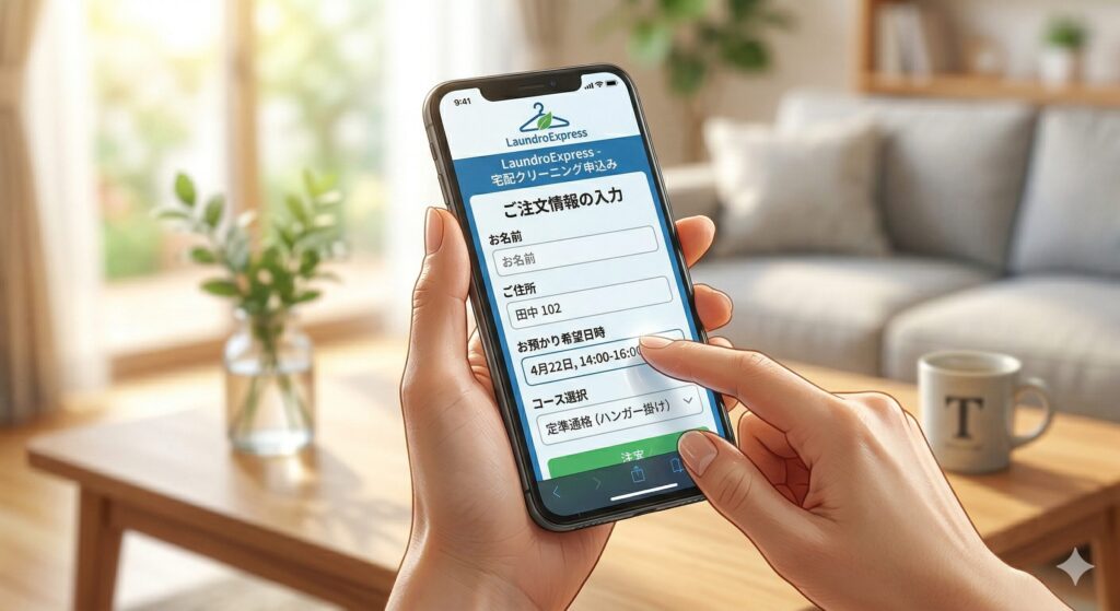スマホで宅配クリーニングを申し込む様子