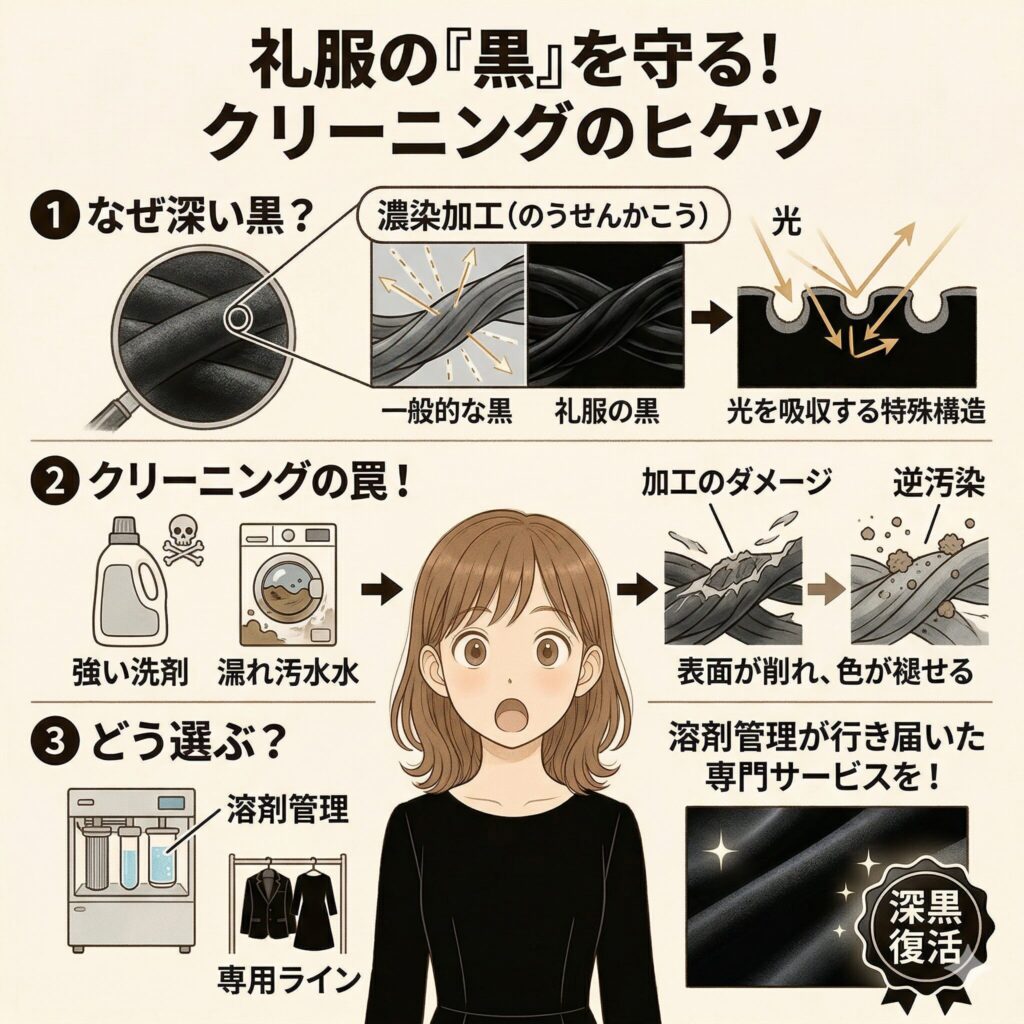 礼服の黒さの仕組みを図解