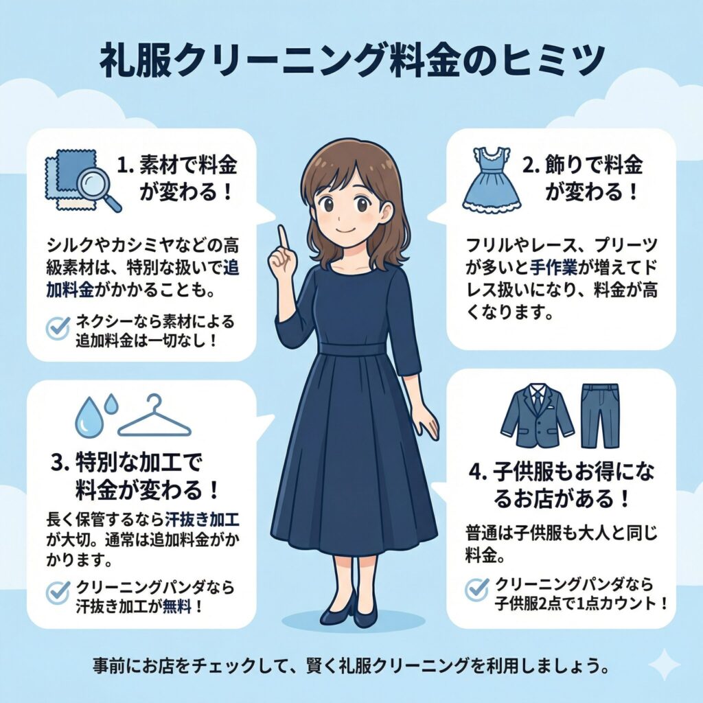 礼服クリーニングの料金が変動する要因を図解