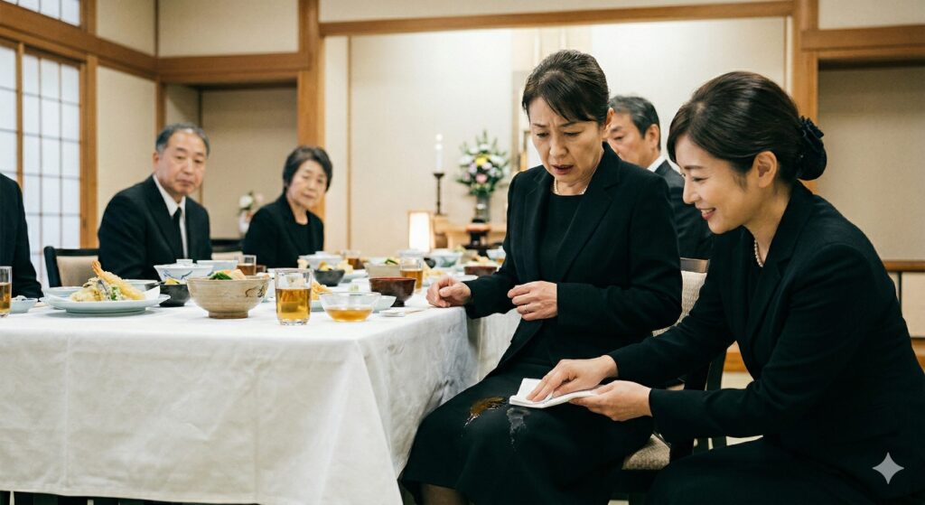 式典でシミをつけてしまったときの応急処置をしているイメージ