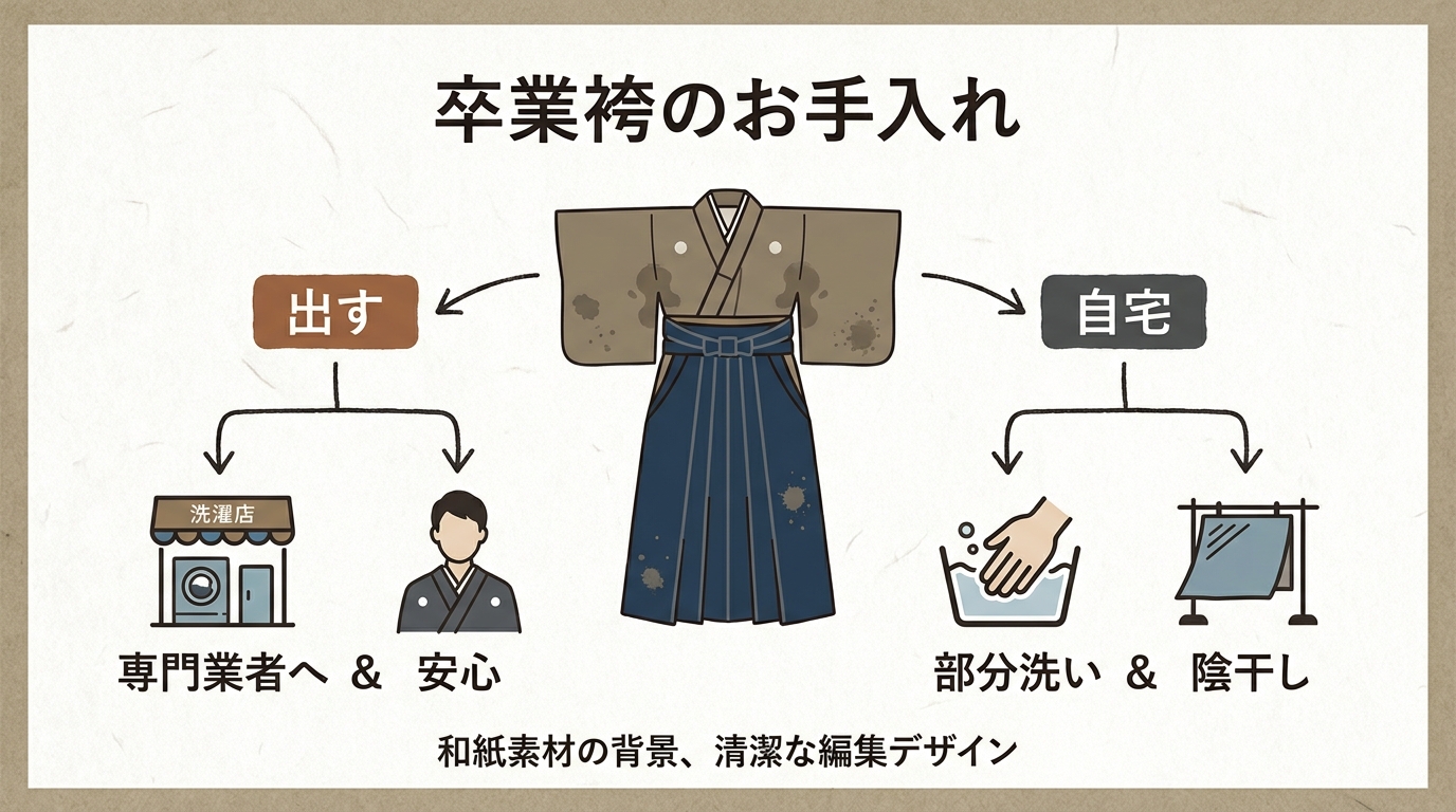 卒業式後の袴をクリーニングに出すべきか判断する図