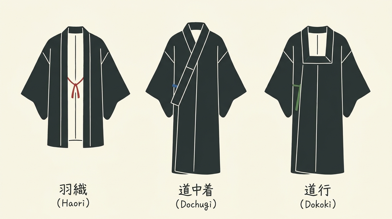 羽織の衿元・袖口・裾の汚れチェックポイントを示すセルフチェック図