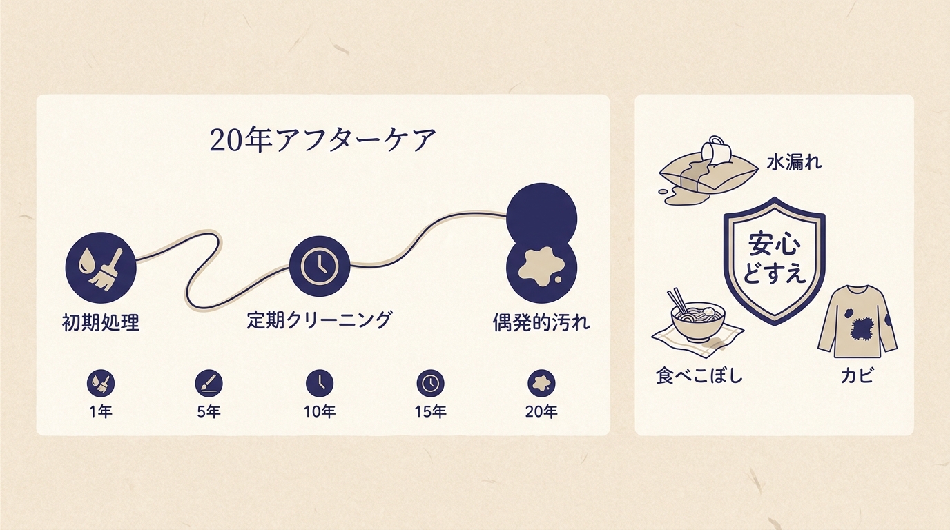 20年アフターケアと安心どすえ保険の対象範囲図解