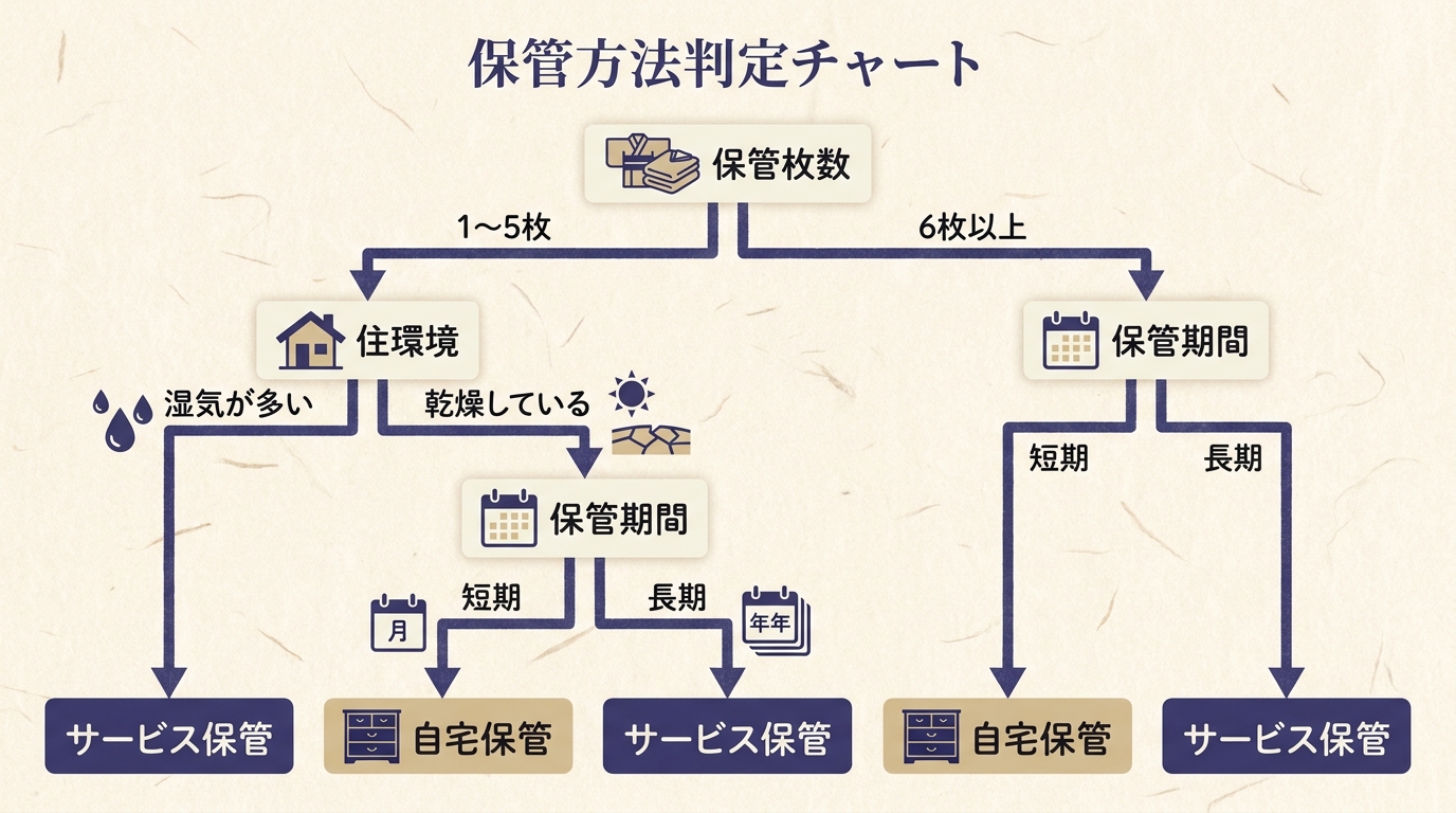 自宅保管と外部保管サービスの判断フローチャート