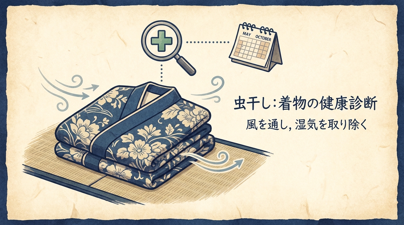 虫干しの定期健診的役割を示すコンセプト図