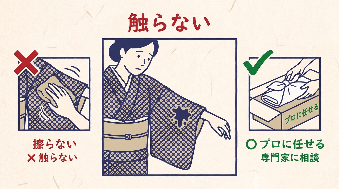 着物のシミを自宅処理してはいけない理由の図解