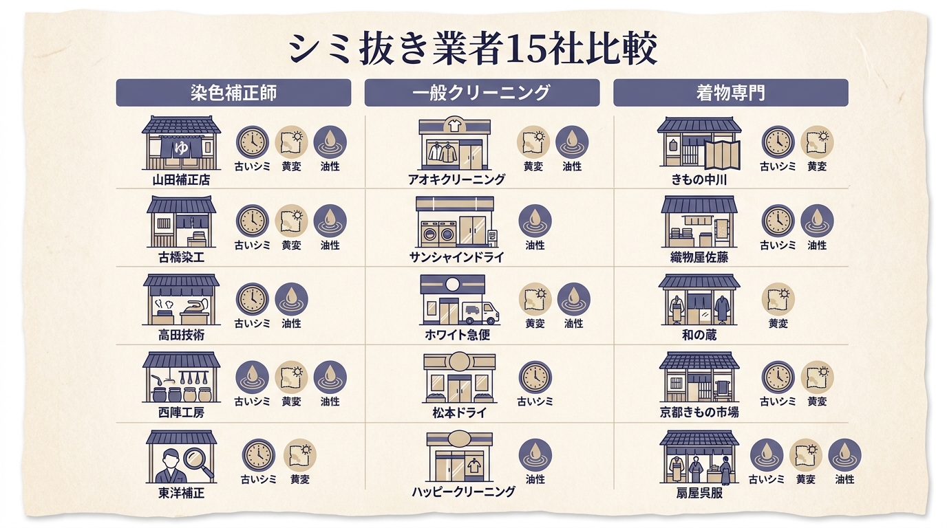 シミ抜き対応業者の選び方比較イメージ