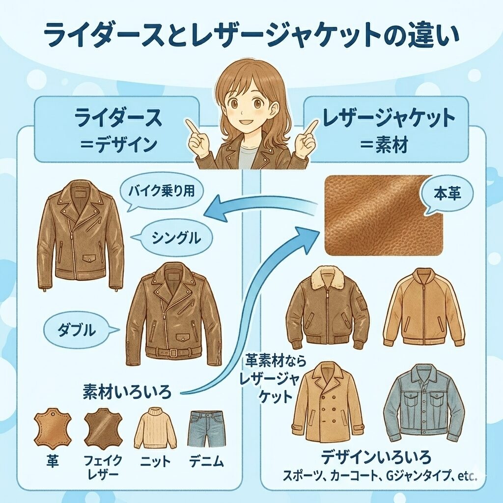 ライダースと革ジャンの違いを図解