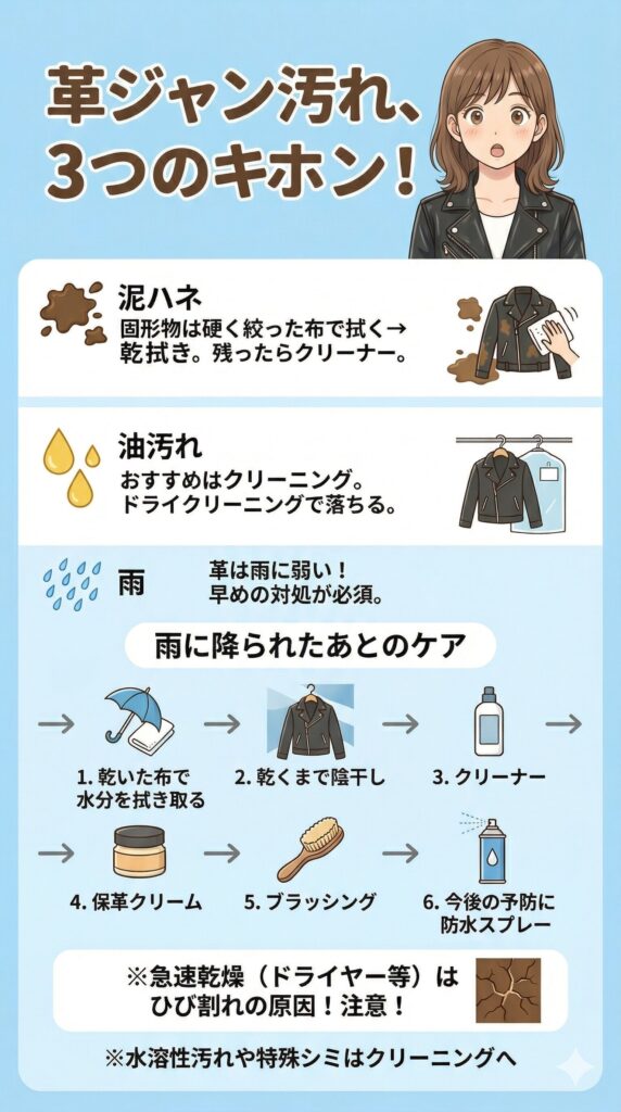 革ジャンの汚れ対処法を図解