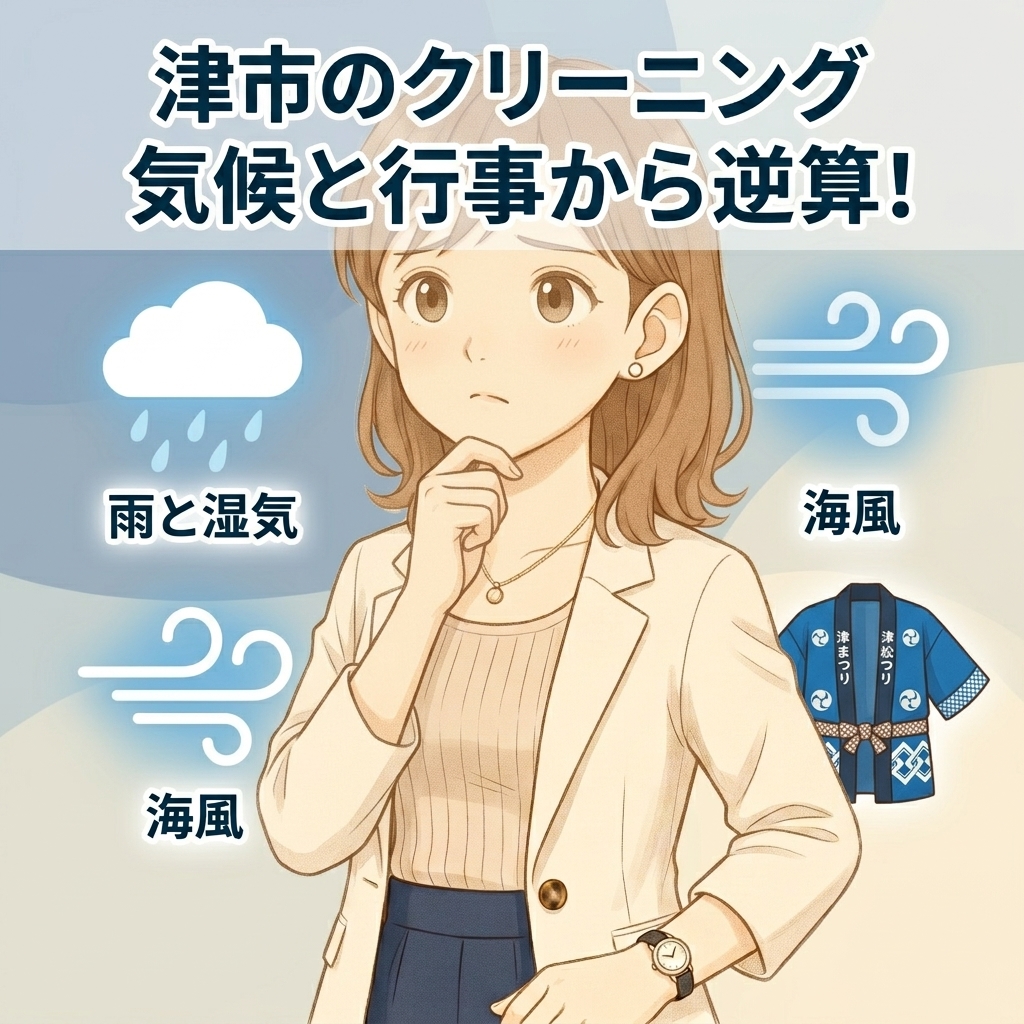 津市の気候や年間行事から逆算して最適なクリーニング店を選ぶ方法の解説スライド