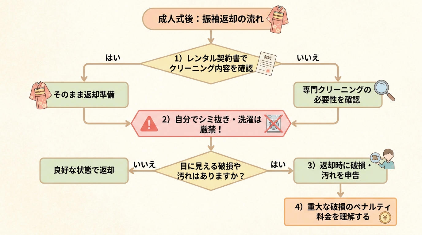 レンタル振袖返却前のクリーニング対応フロー図