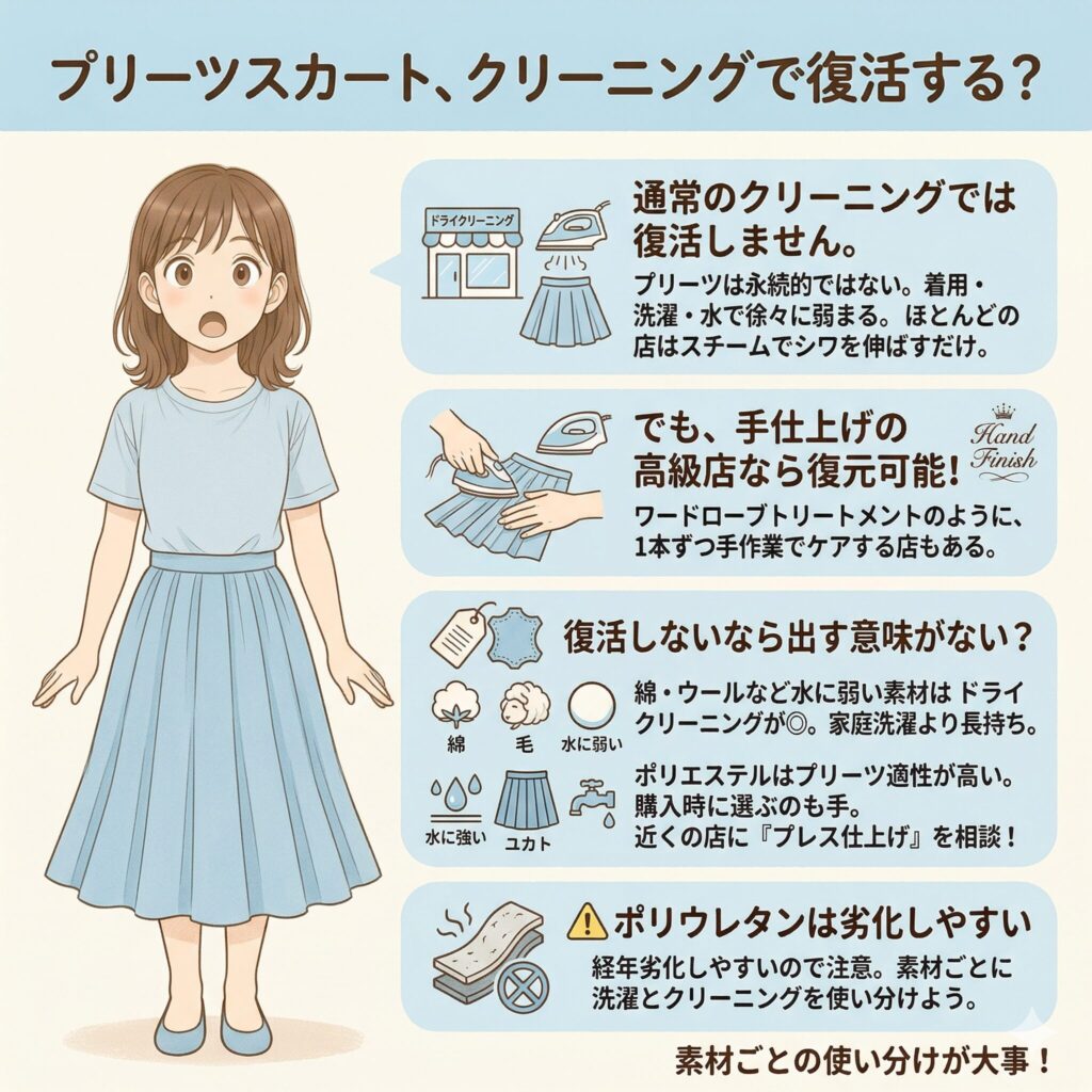 プリーツスカートをクリーニングに出す理由を図解