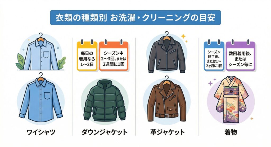 衣類の種類ごとの納期目安を示すインフォグラフィック