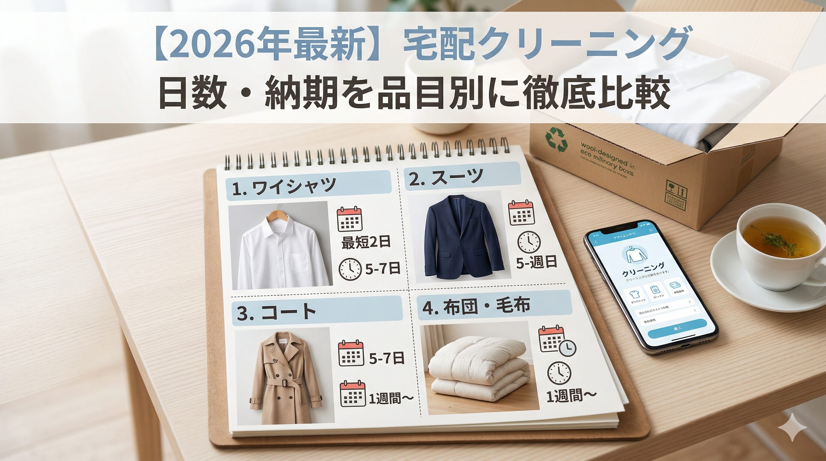 宅配クリーニングの納期を比較。見かけの日数に惑わされないための知識まとめのアイキャッチ