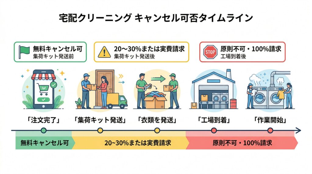 宅配クリーニングのキャンセル可否タイムライン