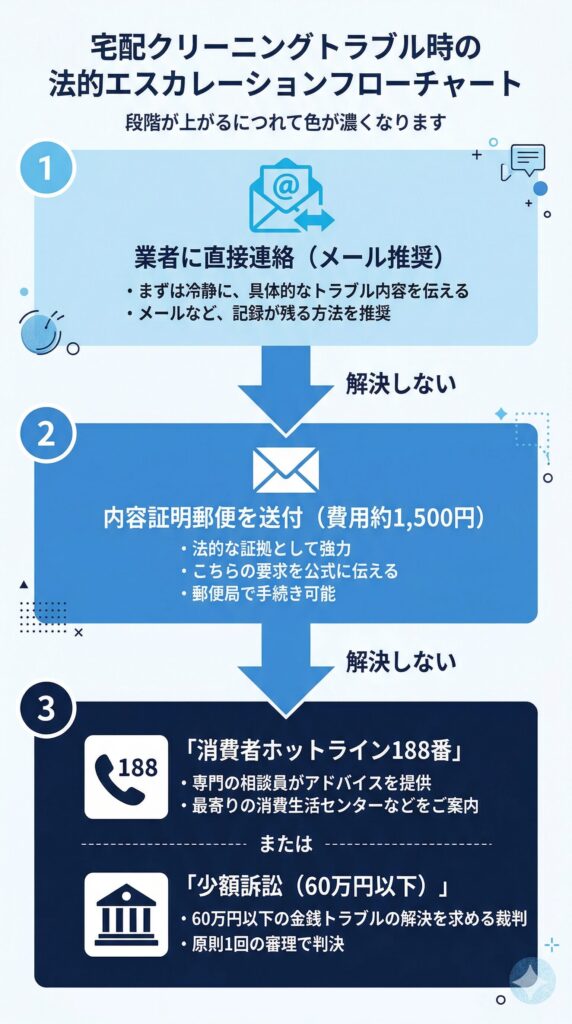 宅配クリーニングトラブル時のエスカレーション3段階フロー