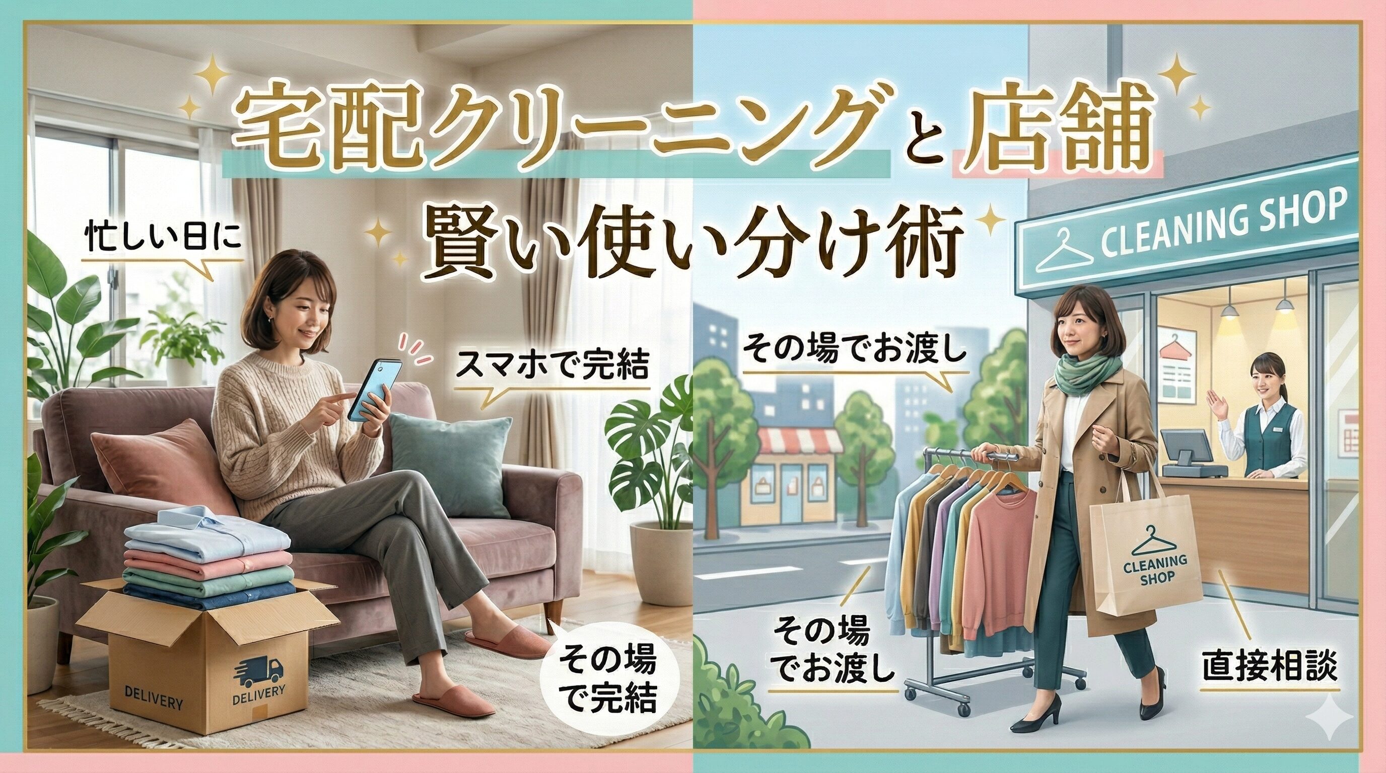 宅配クリーニングと店舗型の違いを解説する記事のアイキャッチ画像