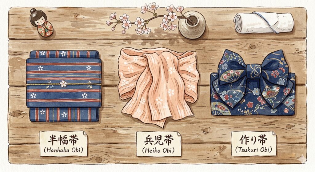 浴衣の帯3種類(半幅帯・兵児帯・作り帯)の比較